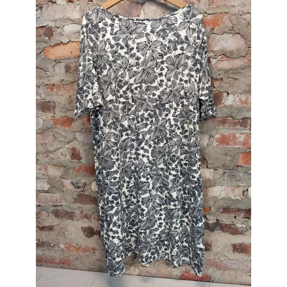 J. Jill Womens Wearever Collection T-Shirt Dress Size 1X Plus Floral Black White - Picture 3 of 3